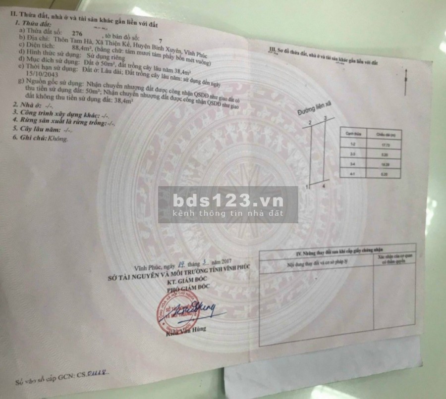 Chính chủ bán đất tặng nhà trục chính 302 Thiện Kế Bình Xuyên, pháp lí đủ, giá thoả thuận