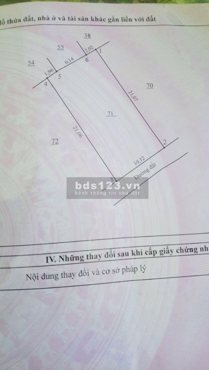 Bán đất diện tích sử dụng 210m2, giá bán 1.95 tỷ, sổ hồng riêng, chính chủ.