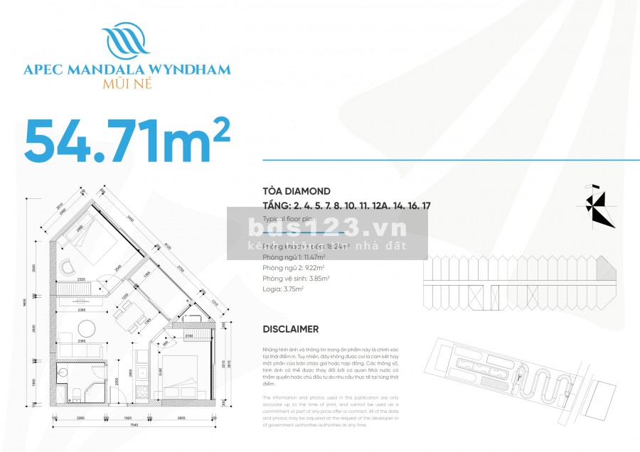Apec Mũi Né Căn 2PN 54m2, dt 87m2 tầng cao, view biển, giá 2.7 Tỷ, tặng 2 Chỉ Vàng