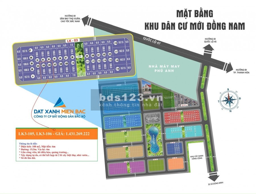 Bán đất nền dự án khu đô thị Đông Sơn tại Quốc Lộ 47, giá bán 1.25 tỷ, lhcc