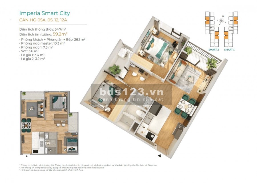 Tôi đang cần bán căn hộ 2PN diện tích sử dụng 55m2 tại dự án Imperia Smart City