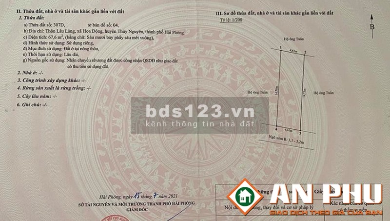 Chào bán lô đất thôn Lâu Làng, Hoa Động, Thuỷ Nguyên, Hải Phòng, giá tốt 880 triệu