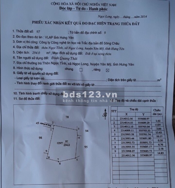  Cần Bán 3 Mảnh Đất Thuộc thôn Ngọc Tỉnh, xã Ngọc Long, huyện Yên Mỹ