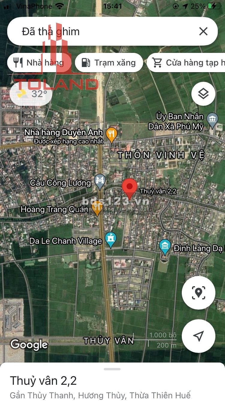 Đất Thuỷ Vân, Hương Thuỷ trung tâm thành phố Huế, vị trí đẹp, đường lớn, xe vào tận nơi