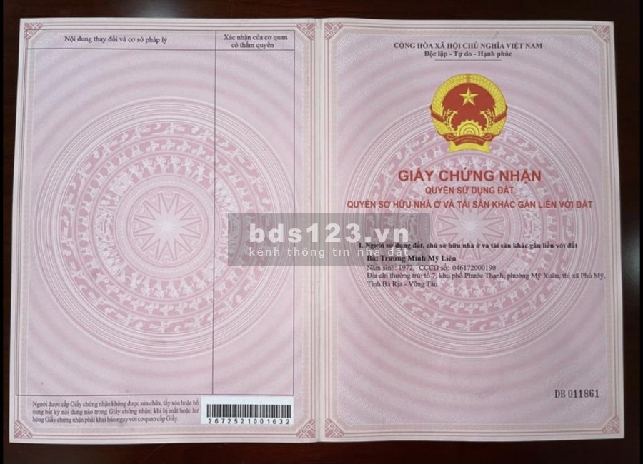Đầu tư mùa dịch đất nền có sổ tại khu phố Suối Nhum phường Hắc Dịch TX Phú Mỹ BRVT