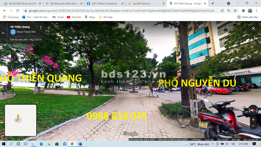 Biệt thự hồ Thiên Quang (Nguyễn Du), Quận Hai Bà Trưng diện tích sử dụng 395m2, lhcc