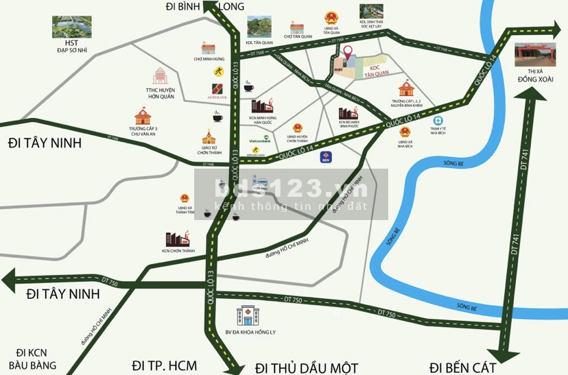 Dự án Tân Quan có mật độ dân cư xung quanh cũng hiện hữu đông đúc, sổ hồng riêng từng nền