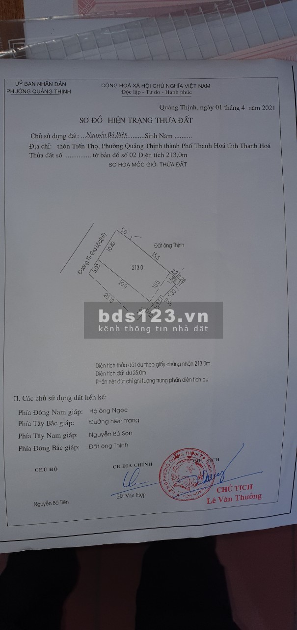 Bán lô đất thuộc đường quố lộ vành đai tây - Quảng Thịnh - Thanh Hóa, bàn giao sổ ngay