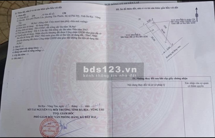 Bán gấp đất thổ cư Phú Mỹ đường bê tông cách quốc lộ 51 chỉ 100m