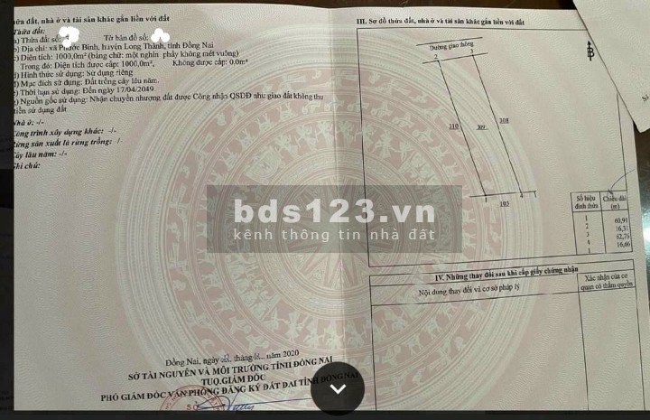 Bán gấp diện tích 1000m2 chỉ 2.1 triệu/m2 tại Phước Bình, Long Thành, đường ô tô vào tận nơi