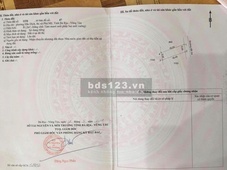 Cần bán lô đất full thổ cư Phú Mỹ sổ riêng, giá bán 920 triệu, sổ sẵn, mặt tiền rộng 6m