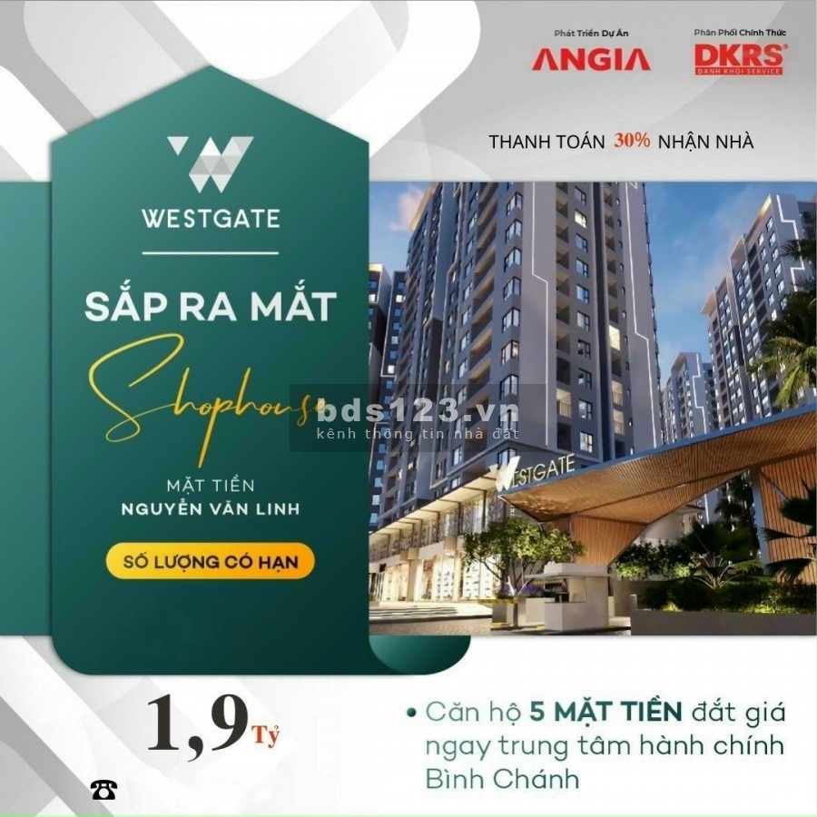 Căn hộ cao cấp chung cư Westgate Bình Chánh 2PN 2WC, 30% nhận nhà, pháp lí đủ