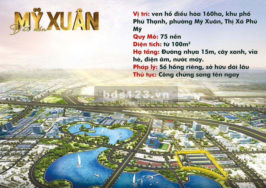 Đất nền Mỹ Xuân Phú Mỹ, cạnh hồ sinh thái, đường 15m, Sổ đỏ sẵn, Giá rẻ đầu tư