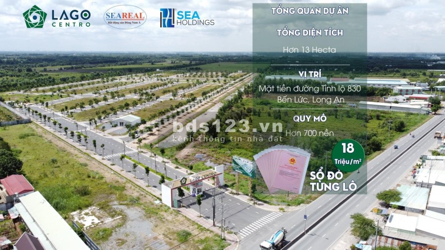 Bán đất nền dự án diện tích 70m2 măt tiền đường Tỉnh lộ 830 Bến Lúc, Long An, sổ đỏ riêng