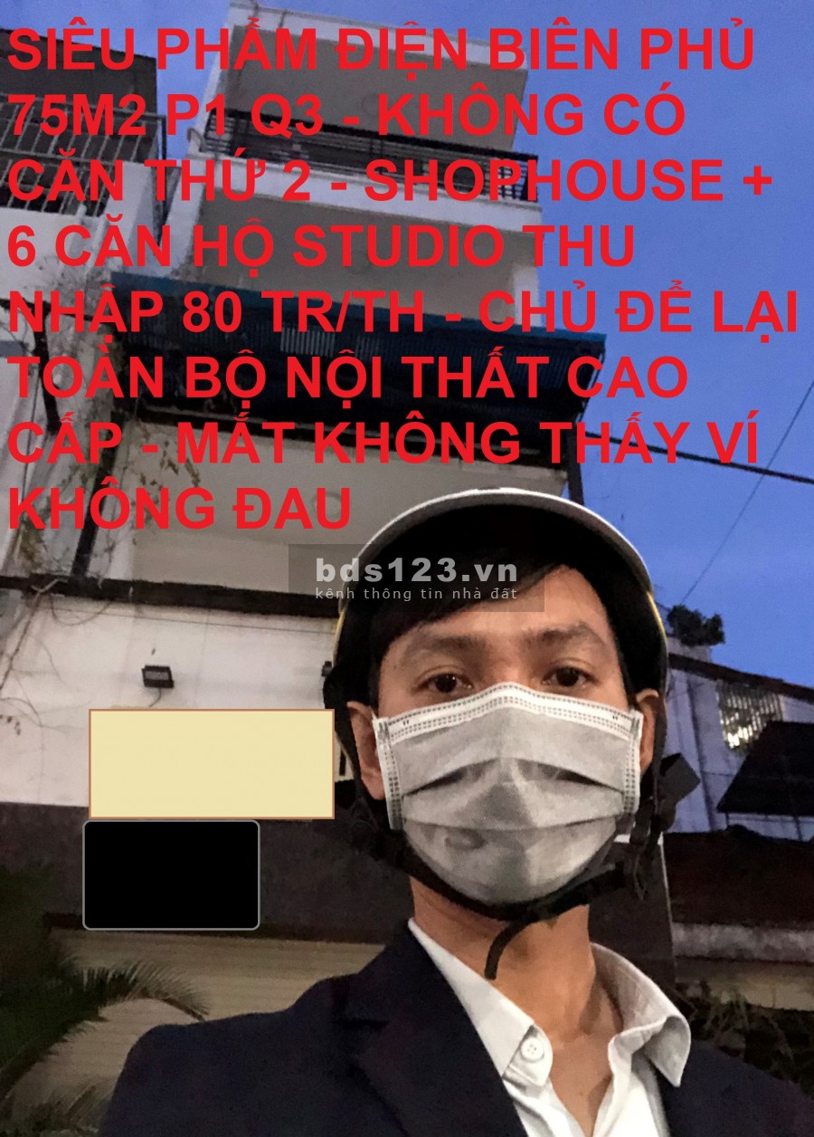Bán căn hộ dịch vụ Điện Biên Phủ 75m2 P1 Q3 80tr/th giá rẻ chỉ 16.8 tỷ