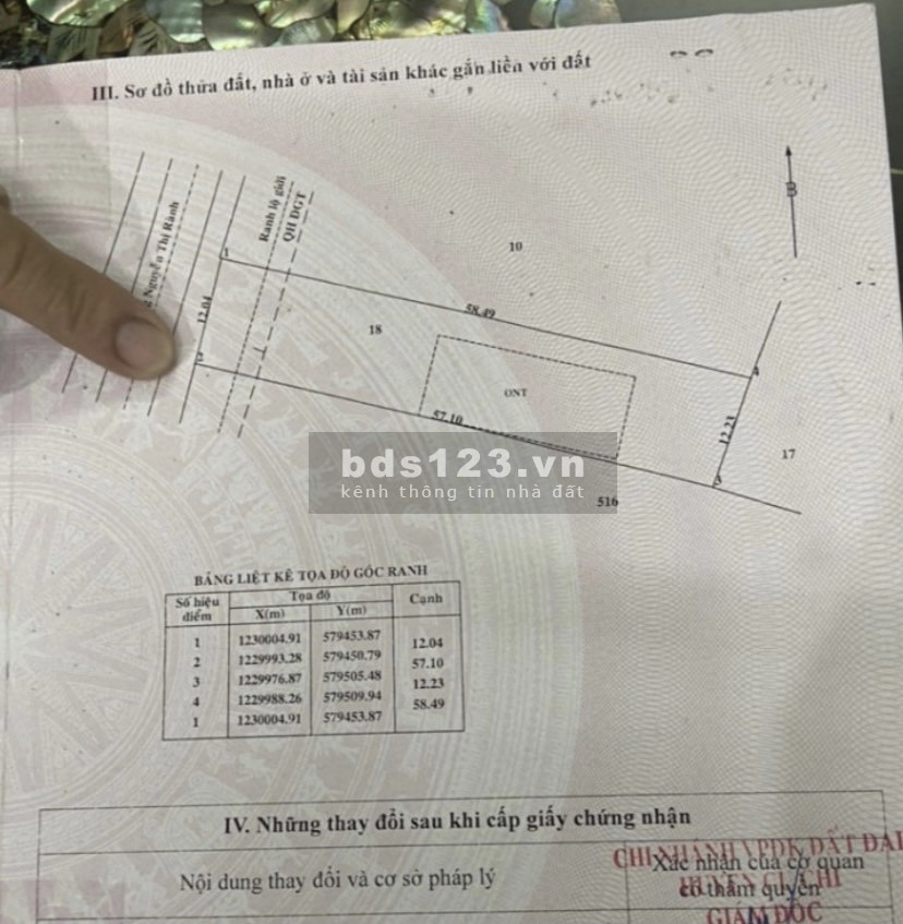Cần bán đất mặt tiền Nguyễn Thị Rành xã Phú Mỹ Hưng - cách TL15 2km khu đông dân cư