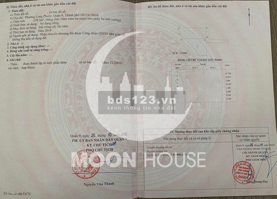 Cần bán 1088m2 đất đường số 9 phường Long Phước chỉ 14.3 tỷ, liên hệ 0907016378