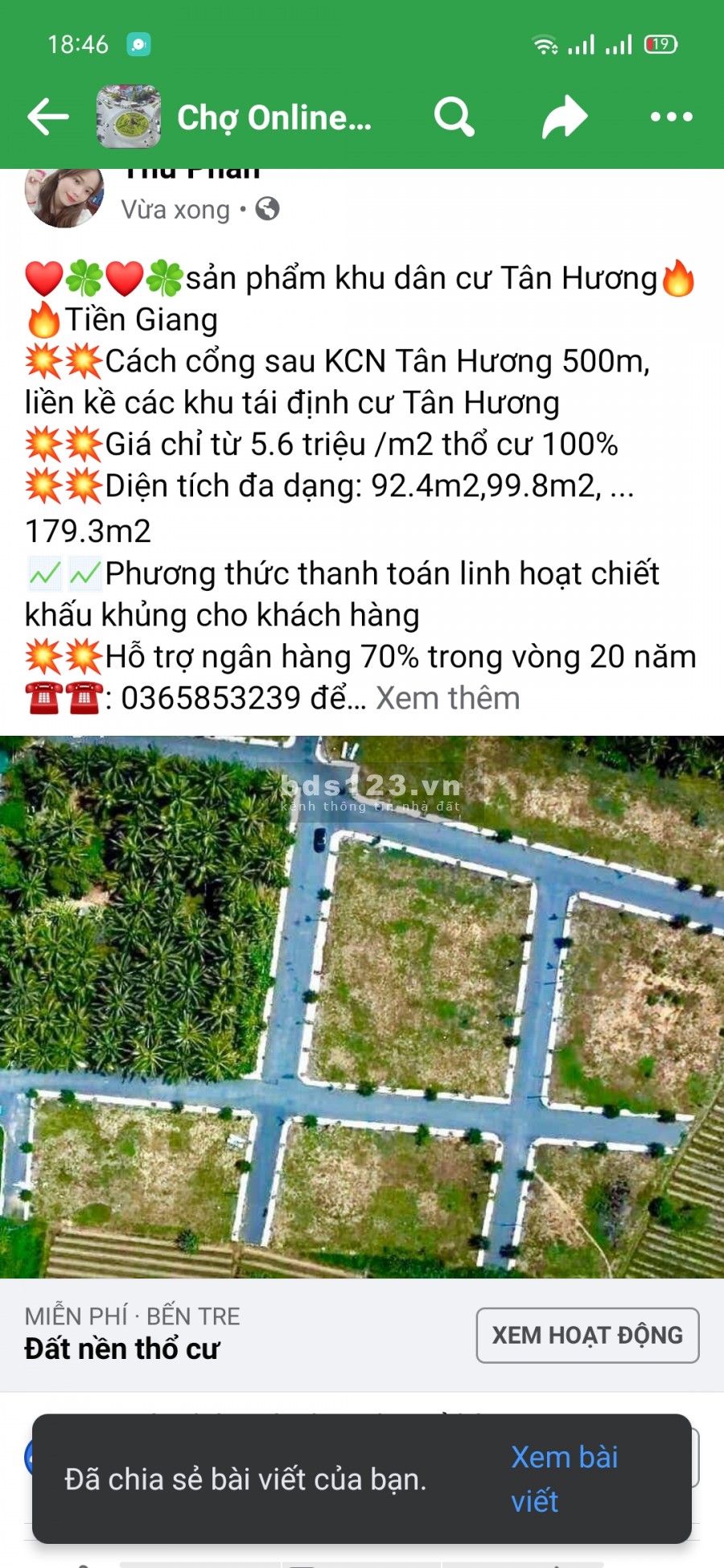 Đất nền liền kề khu công nghiệp Tân Hương Tiền Giang chỉ từ 590 triệu/nền, lh 0365853239