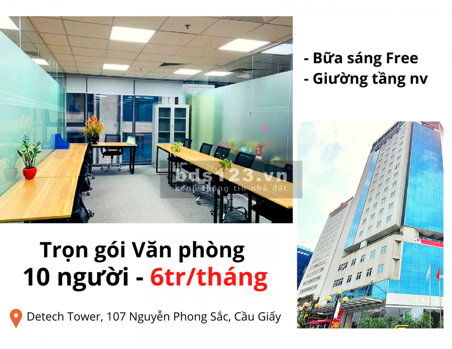 [Hỗ trợ Covid] 6 triệu FULL nội thất Cho Thuê Văn Phòng Cầu Giấy Detech Tower LH 0833.096.989