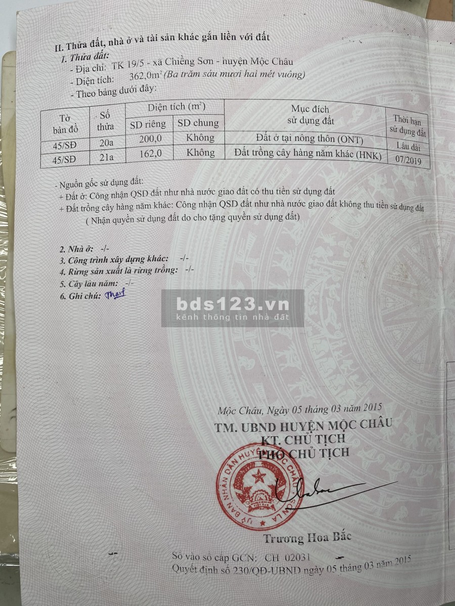 Bán nhanh mảnh đất chiềng sơn trung tâm Mộc Châu giá đầu tư, liên hệ 0985997678
