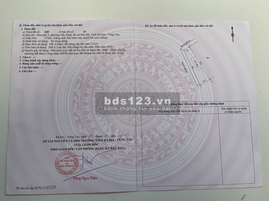 Bán đất 2 lô góc đường Hắc Dịch khu phố 3, Hắc Dịch, thị xã Phú Mỹ, liên hệ 0902514989