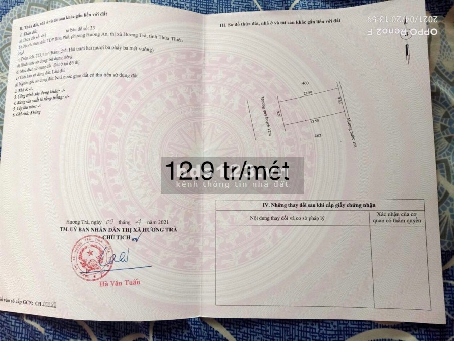 Đất đạp Bồn Phổ Hương An thành phố Huế dân cư hiện hữu, đông đúc, giá 2.88 tỷ