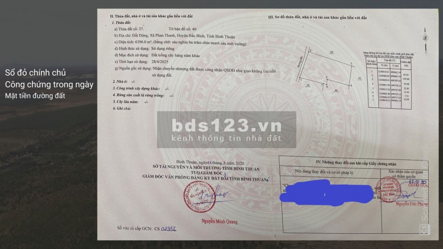 Bán đất diện tích 6396m2 mặt tiền, sổ hồng riêng, đất nông nghiệp Bình Thuận