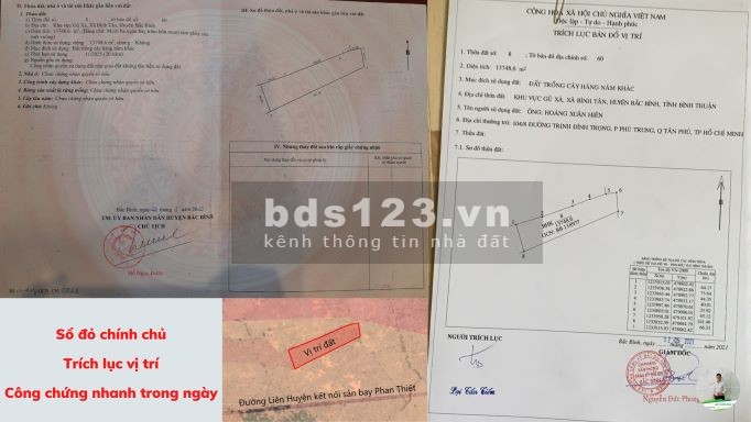 Đất Bình Thuận đường liên huyện diện tích sử dụng 13748m2, Sổ đỏ, giá 95 nghìn/m2