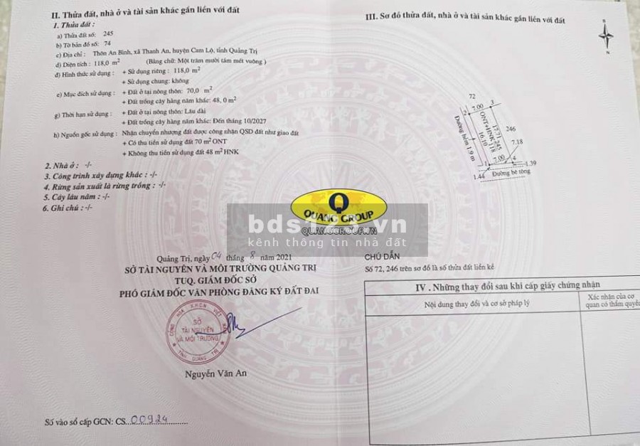 Bán 2 lô liền kề tại Thanh An, Cam Lộ Quảng Trị, ngay khu dân cư hiệu hữu, giá 660 triệu