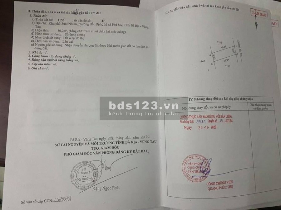 Cần bán lỗ lô đất 100% thổ cư sổ đỏ giá bán 920 triệu Suối Nhum - Phú Mỹ, thổ cư 100%