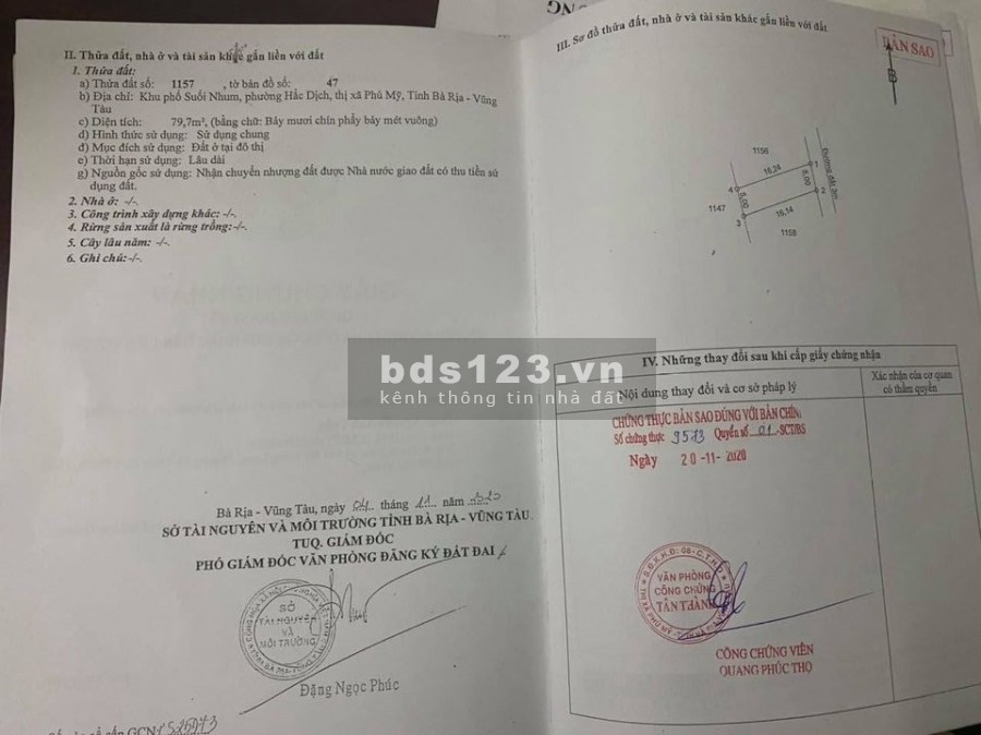Cần bán lỗ lô đất 100% thổ cư sổ đỏ giá bán 920 triệu Suối Nhum - Phú Mỹ, thổ cư 100%