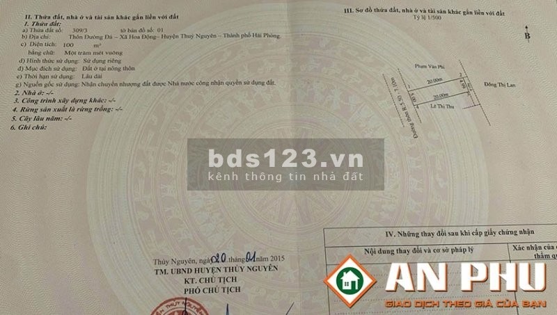 Cần bán lô đất khu mặt đường liên thôn Đường Đá, Hoa Động, Thủy Nguyên, Hải Phòng