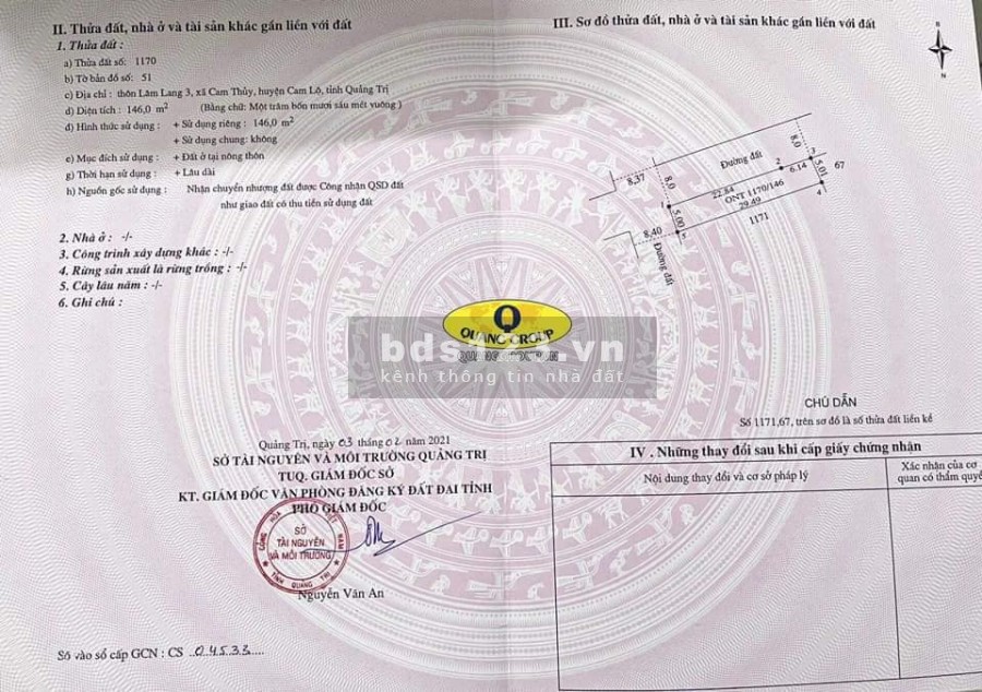 Chủ kẹt tiền cần bán gấp lô đất đẹp 2 mặt tiền ở Lâm Lang 3 Cam Thủy Cam Lộ Quảng Trị
