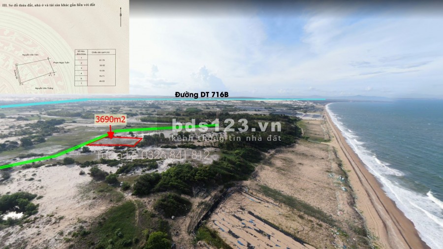 Bán đất ven biển 3690m2, sổ đỏ mặt tiền đường đất, khu du lịch biển cao cấp, giá tốt