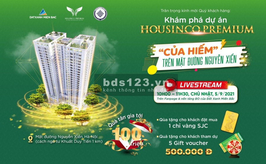 Housinco PREMIUM - Mặt đường Nguyễn Xiển, bốn mùa xanh mát, bàn giao nội thất ngoại nhập