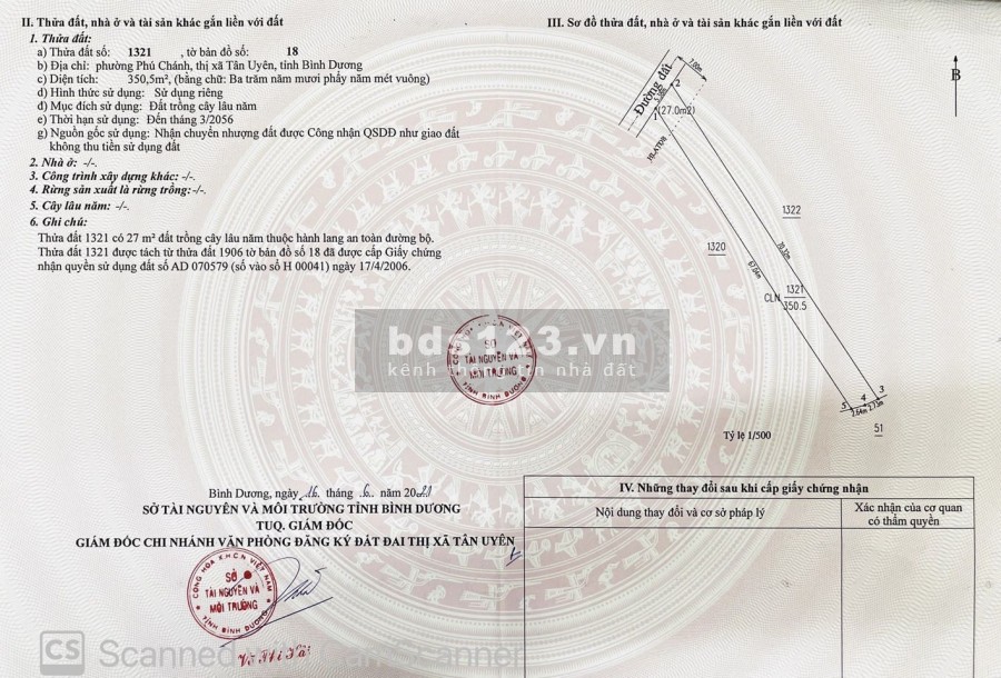 Đất phường Phú Chánh, Bình Dương, diện tích sử dụng 351m2 giá 1 tỉ 380 triệu, sổ sẵn
