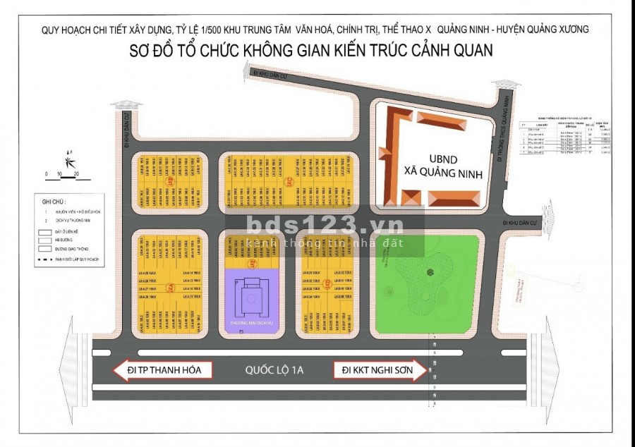 Bán lô đầu ve view công viên mặt đường QL1A đất nền Quảng Xương, lh 0917819135