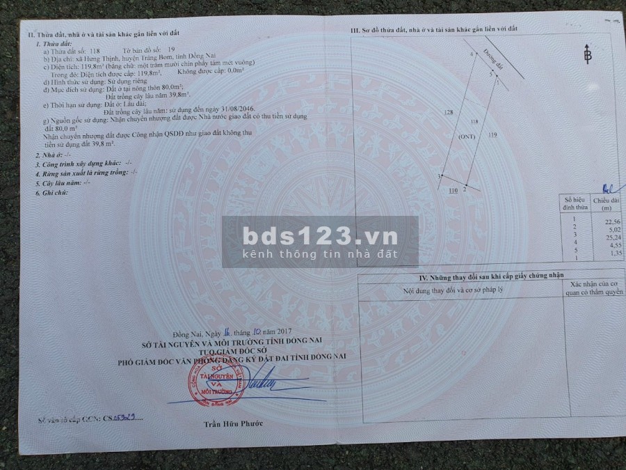 Bán đất sổ đỏ, 2 mặt tiền, diện tích 120m2, giá bán 770 triệu, liên hệ 0901777807