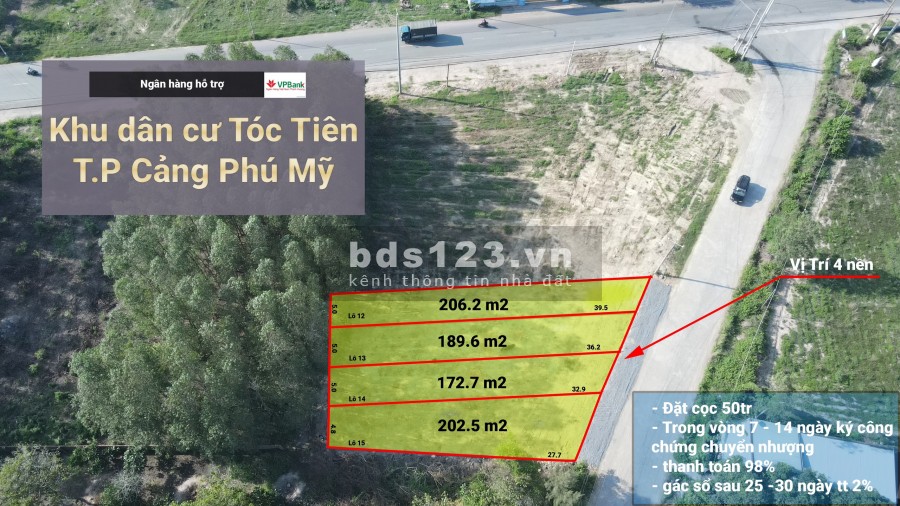 Bán 4 lô đất nền liền kề Phú Mỹ Tóc Tiên, giá hời mùa dịch, xây dựng tự do, thổ cư sẵn