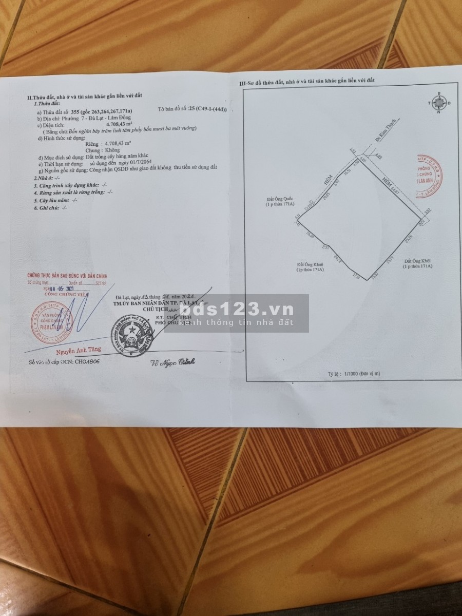 Bán đất vườn Đà Lạt, nhà lồng, đất gia đình canh tác tố, giá đầu tư sinh lời 4.3 triệu/m2