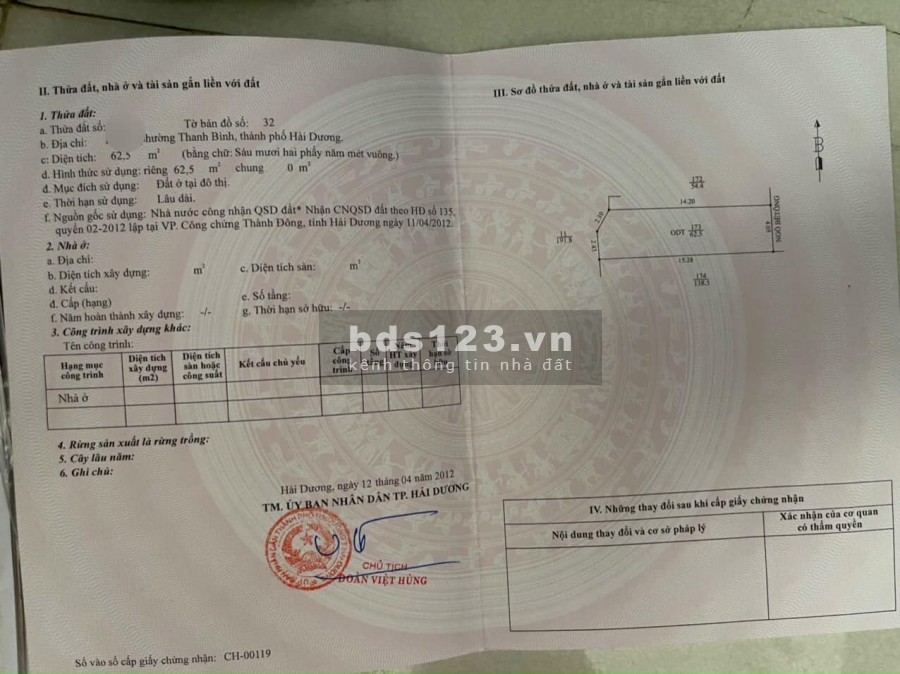 Bán nhà đường Nguyễn Văn Linh, TP HD, dt 62.5m2, mt 4.05m, 3 tầng, 3 ngủ, hướng đông