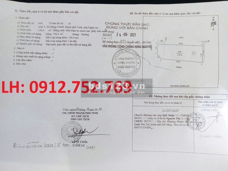Bán lô đất 2 mặt tiền siêu đẹp xóm 5 Hưng Chính, thành phố Vĩnh, giá bán siêu rẻ 1.9 tỷ