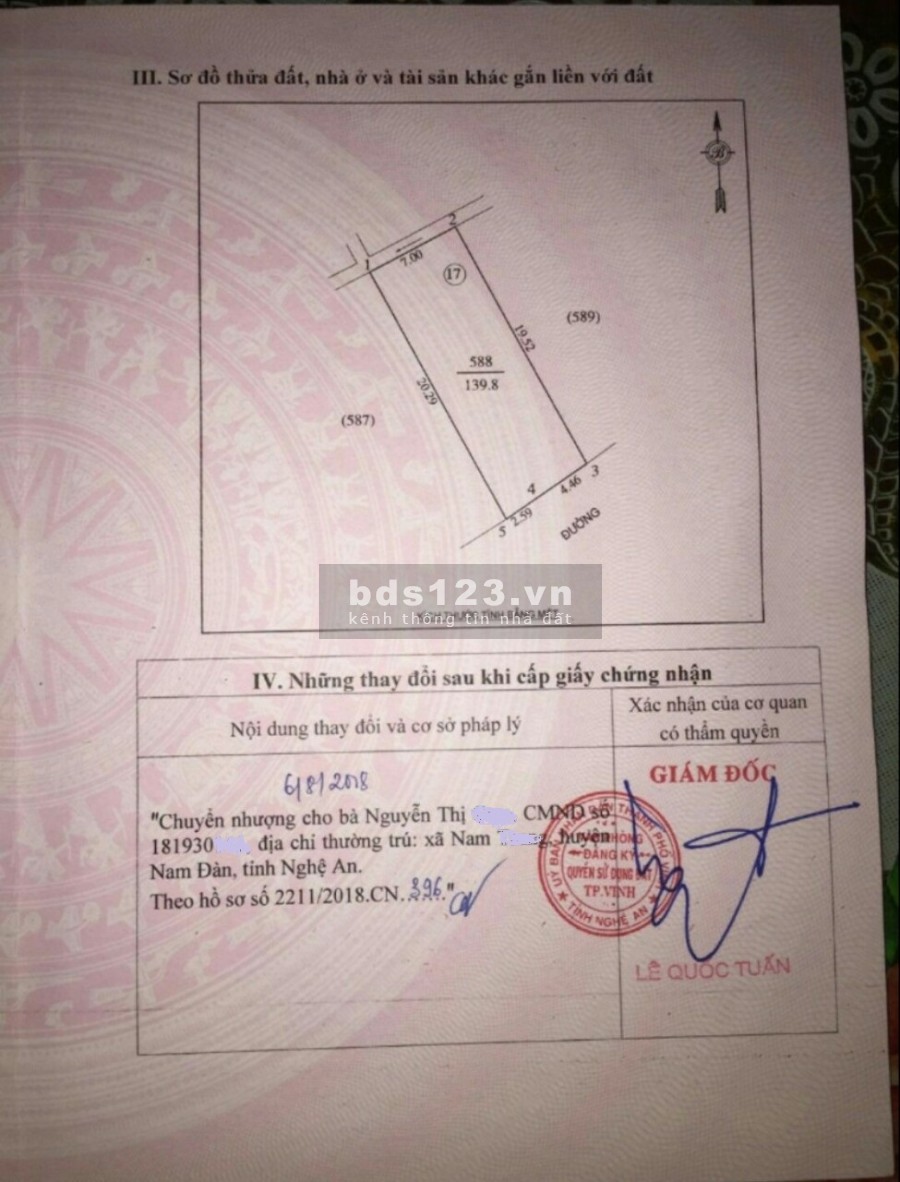 Cần tiền chính chủ cần bán gấp lô đát xóm Trung Thành, Hưng Đông, thành phố Vinh, lhcc