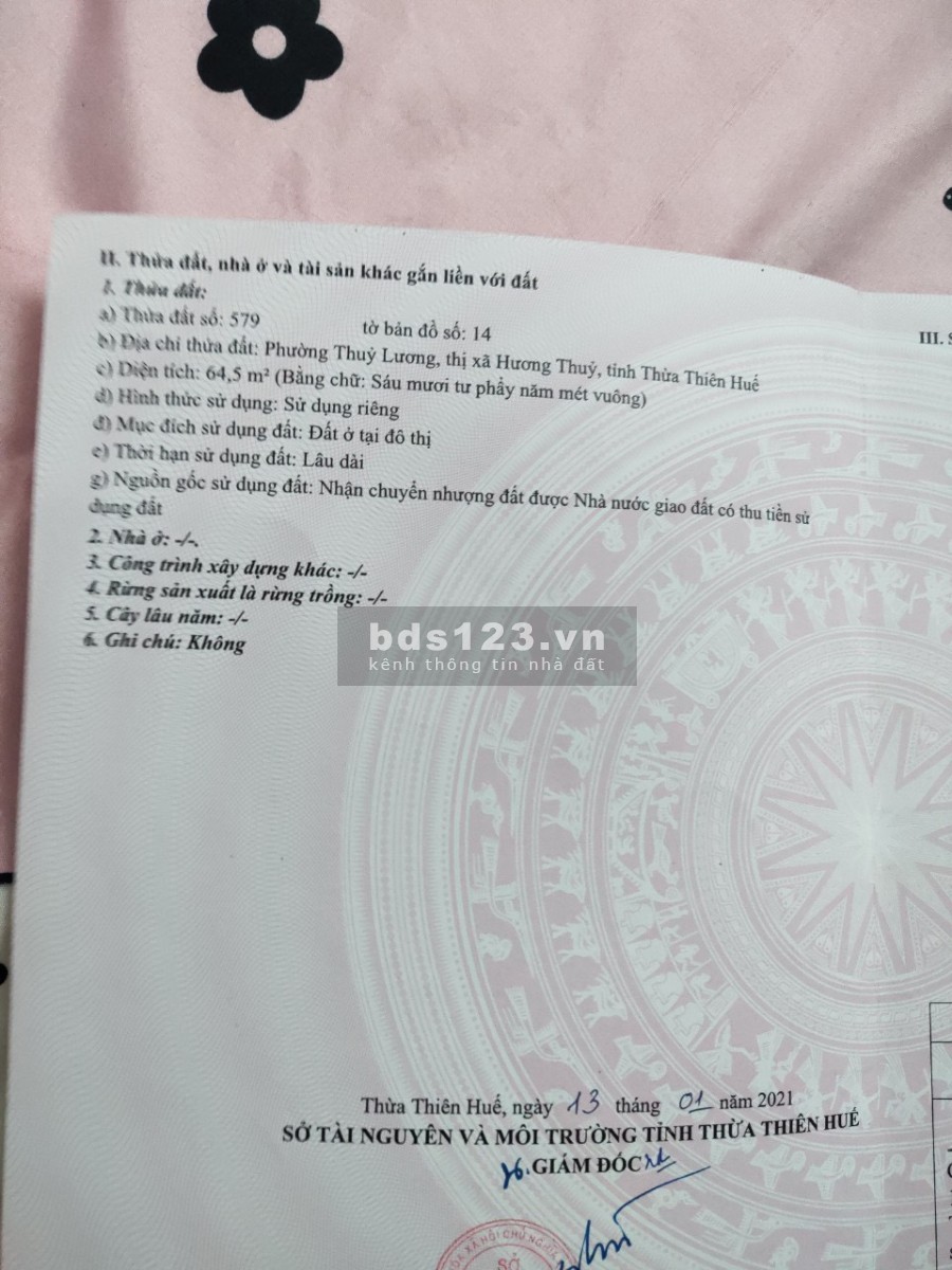 Bán đất phân lô Hương Thuỷ giá đầu tư chỉ 7xx triệu, thổ cư 100%, đường bê tông 5m