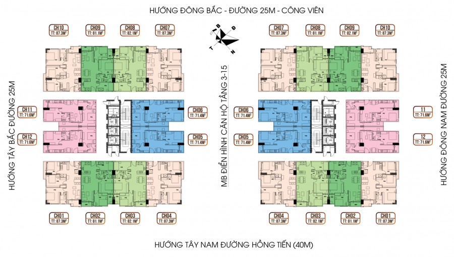 Căn góc 3 PN dt 87.3m2 HC Golden, hướng Đông Nam, view nội khu, giá từ 3.6x tỷ