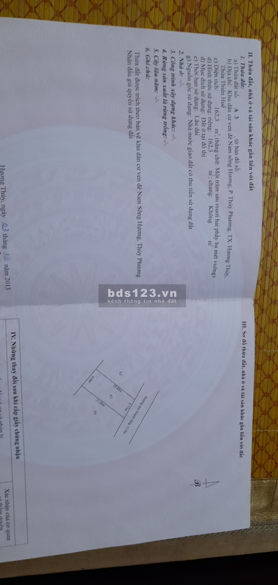 Bán lô đất giấy tờ đầy đủ, khu dân cư đông đúc, diện tích 162.3m2, giá chỉ 21 triệu/m2