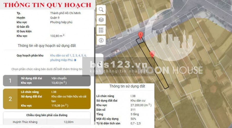 Bán nhà đường Huỳnh Thúc Kháng phường Hiệp Phú Thành Phố Thủ Đức, giá 12.5 tỷ