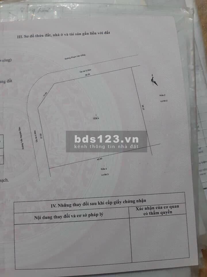 Bán đất hỗn hợp lô góc Phạm Văn Đồng Trần Nguyên Đán, dt 1638.38m2, 2 mặt tiền, giá tốt