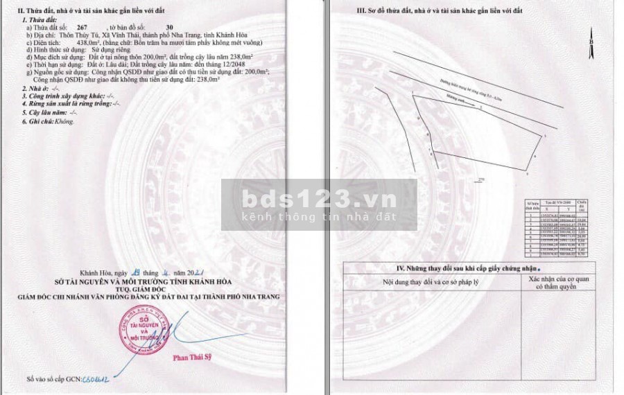 Cần bán 1 lô đất diện tích lớn tại khu Thuỷ Tú xã Vĩnh thái Nha Trang,