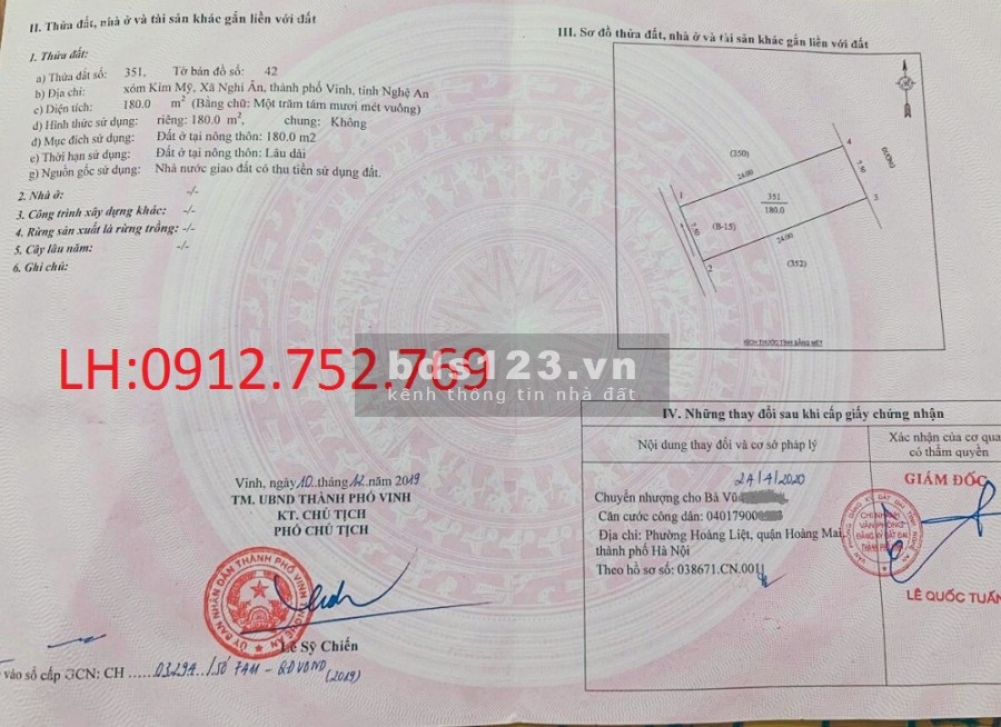 Cần bán gấp đất kinh doanh mặt đường 35m, Nghi Ân, thành phố Vinh, sổ hồng riêng chính chủ